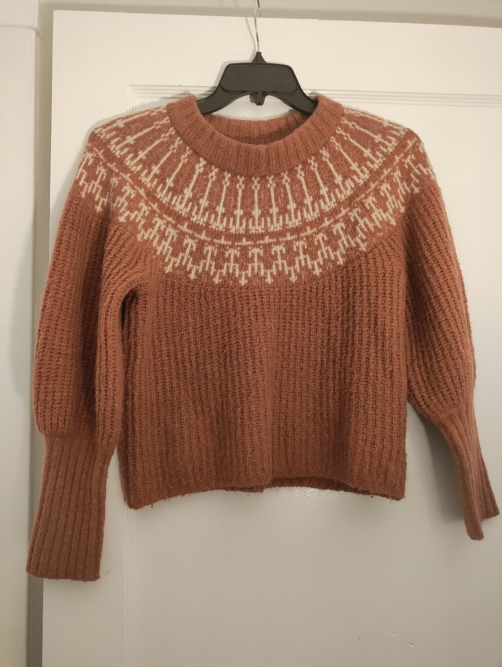 Universal Thread L Rust Orange Fair Isle Sweater Nordic Chunky Knit Pullover